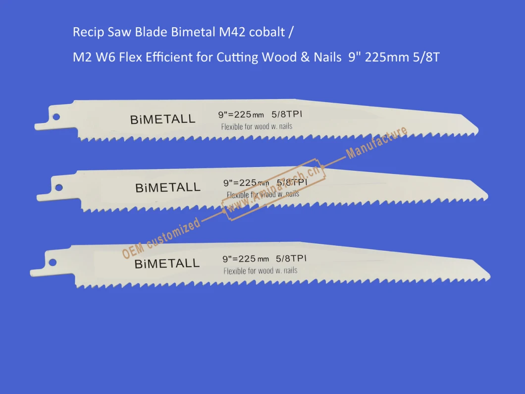 Reciprocating,Recip Saw Blade Bimetal M42 cobalt /M2 W6 Flex Efficient for Cutting Wood & Nails 9